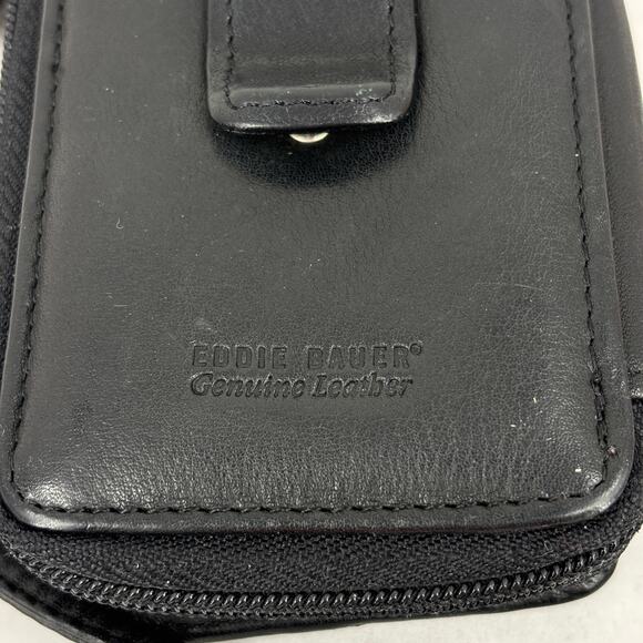 Eddie Bauer Crossbody Travel Wallet Bag Black Leather Zip Around Mini - Picture 2 of 12